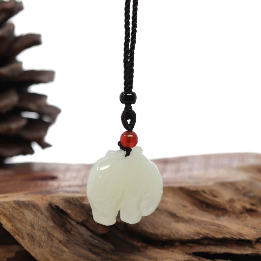 Baikalla Jewelry Jade Pendant Necklace Baikalla™ Genuine HeTian White Nephrite Jade Elephant Pendant Necklace
