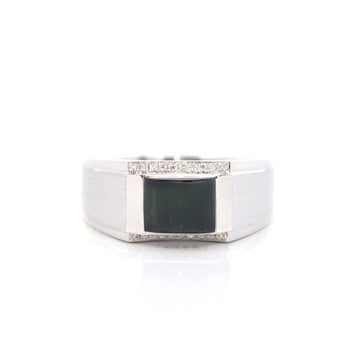 Baikalla Jewelry Gold Jadeite Jade Ring 5 Baikalla™ "Classic Emerald Style" Genuine Burmese Emerald Cut Black Jadeite Jade Engagement Ring