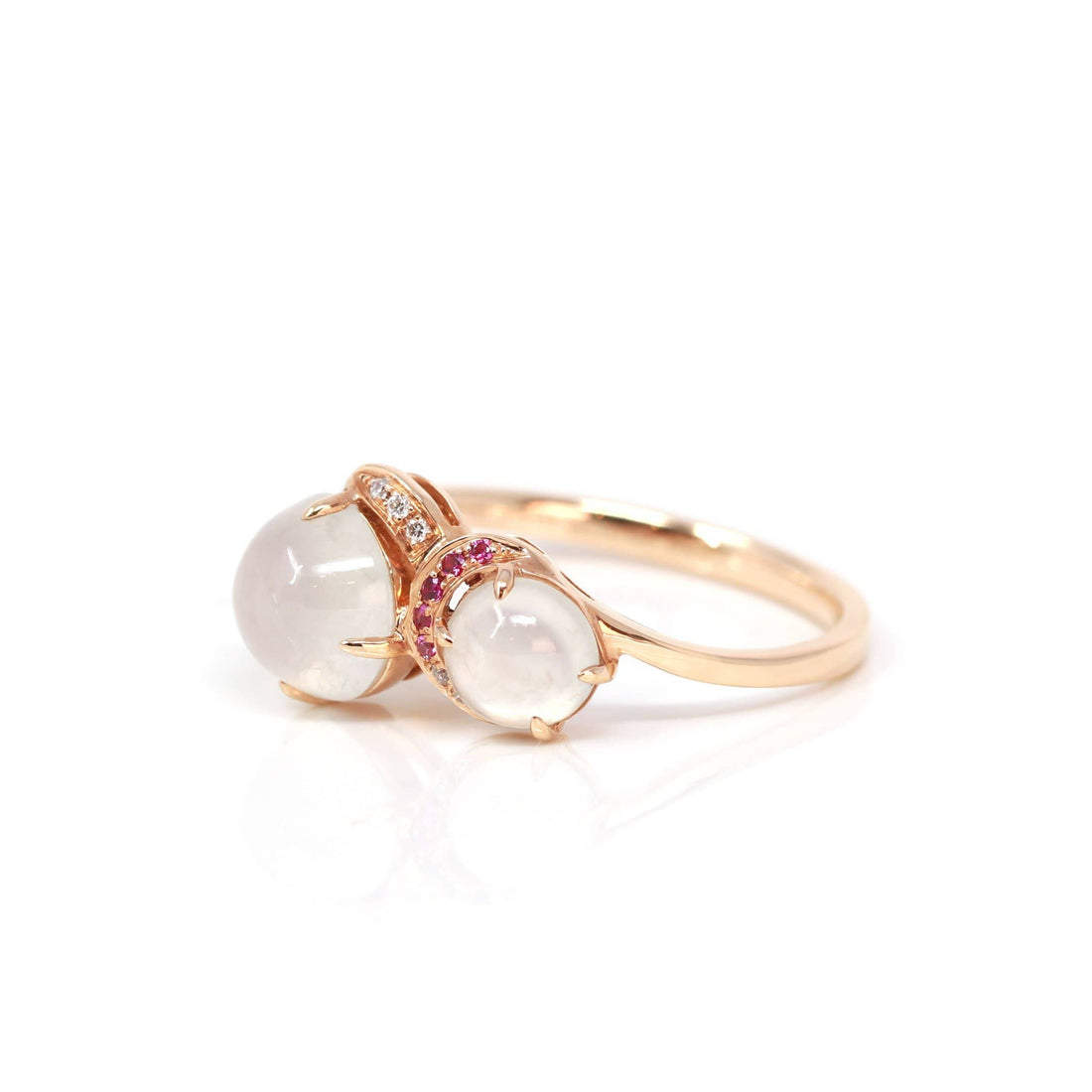 Baikalla Jewelry Jadeite Engagement Ring Baikalla™ "Jules" 18k Rose Gold Natural Ice Jadeite Engagement Ring With Rubys & Diamonds
