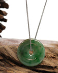 Baikalla Jewelry Jade Pendant Necklace Baikalla "Good Luck Button" Necklace Green Jadeite Jade Lucky Ping An Kou Pendant