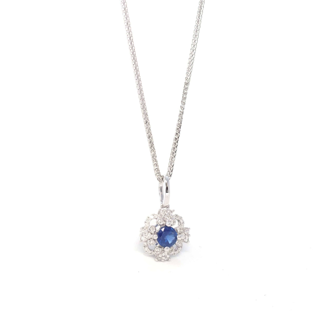 Baikalla Jewelry gemstone jewelry 14k White Gold Natural Sapphire Necklace With Diamonds
