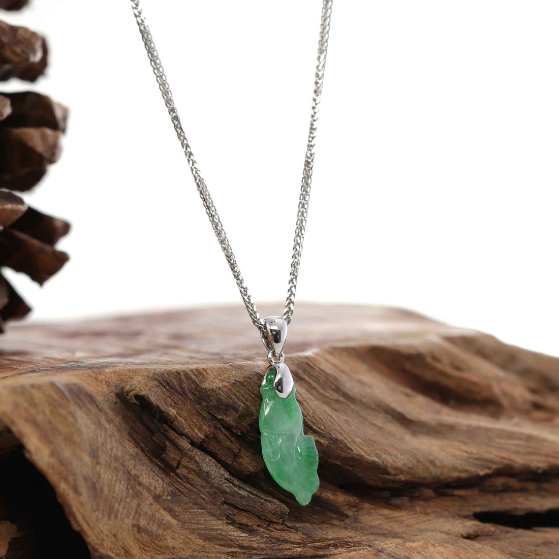 Baikalla Jewelry Jade Pendant Necklace Baikalla "Prosperity Every Year (年年有鱼)" Lucky Fish Carving Pendant Necklace Natural Jadeite Jade