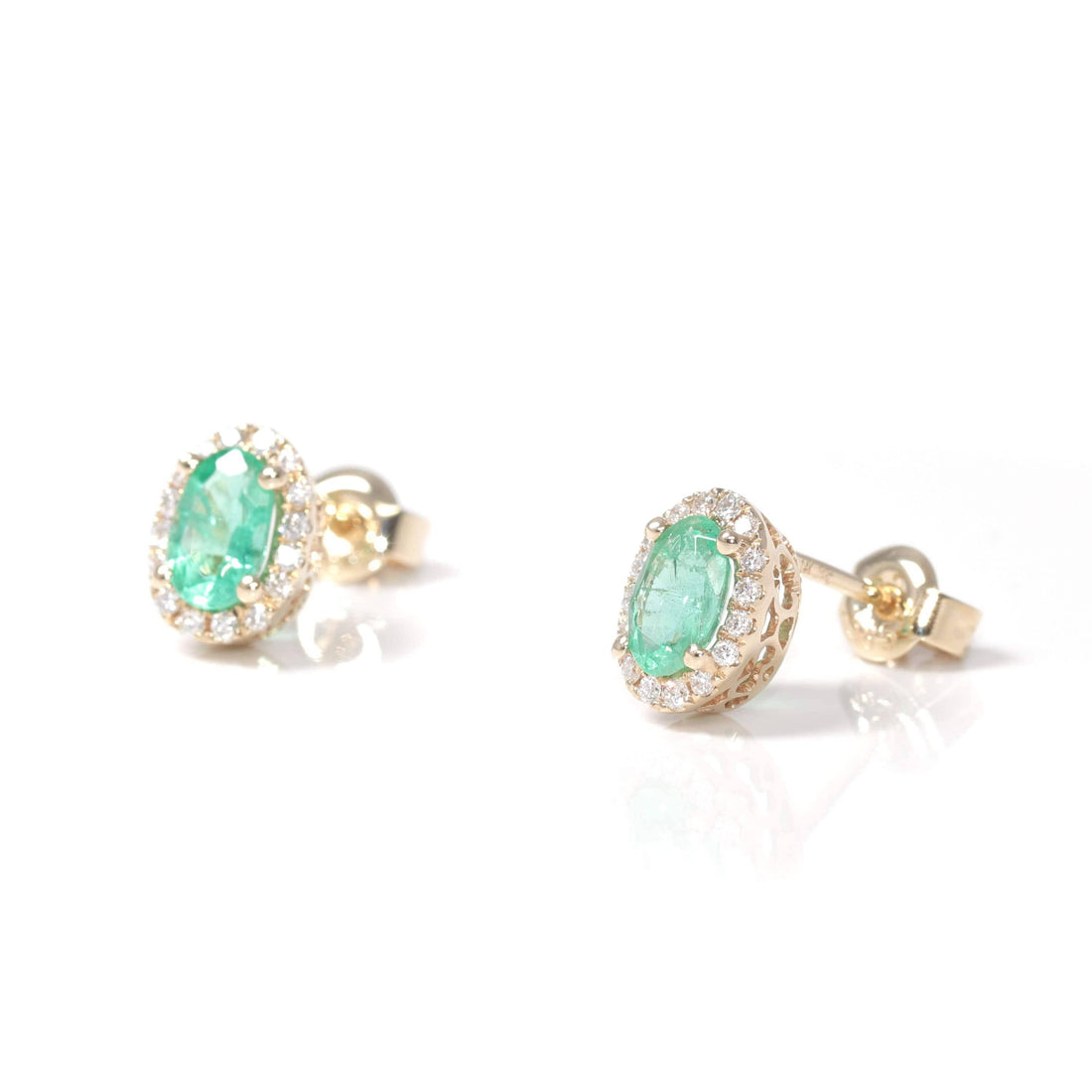 Baikalla Jewelry Gold Gemstone Earrings Emerald Earrings Baikalla™ 14k Natural Oval Emerald Earrings W/Diamond Halo