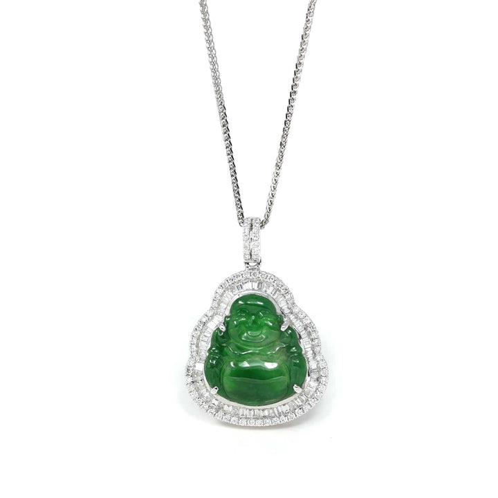 Baikalla Jewelry 18k Gold Jadeite Necklace 18K White Gold High-End Imperial Jadeite Jade Buddha Necklace with Diamonds