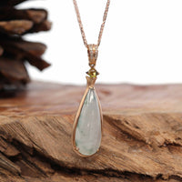 Baikalla Jewelry 18k Gold Jadeite Necklace Pendant Only 18K Rose Gold "Tear-Drop" Ice Jadeite Jade Cabochon Necklace with Diamonds