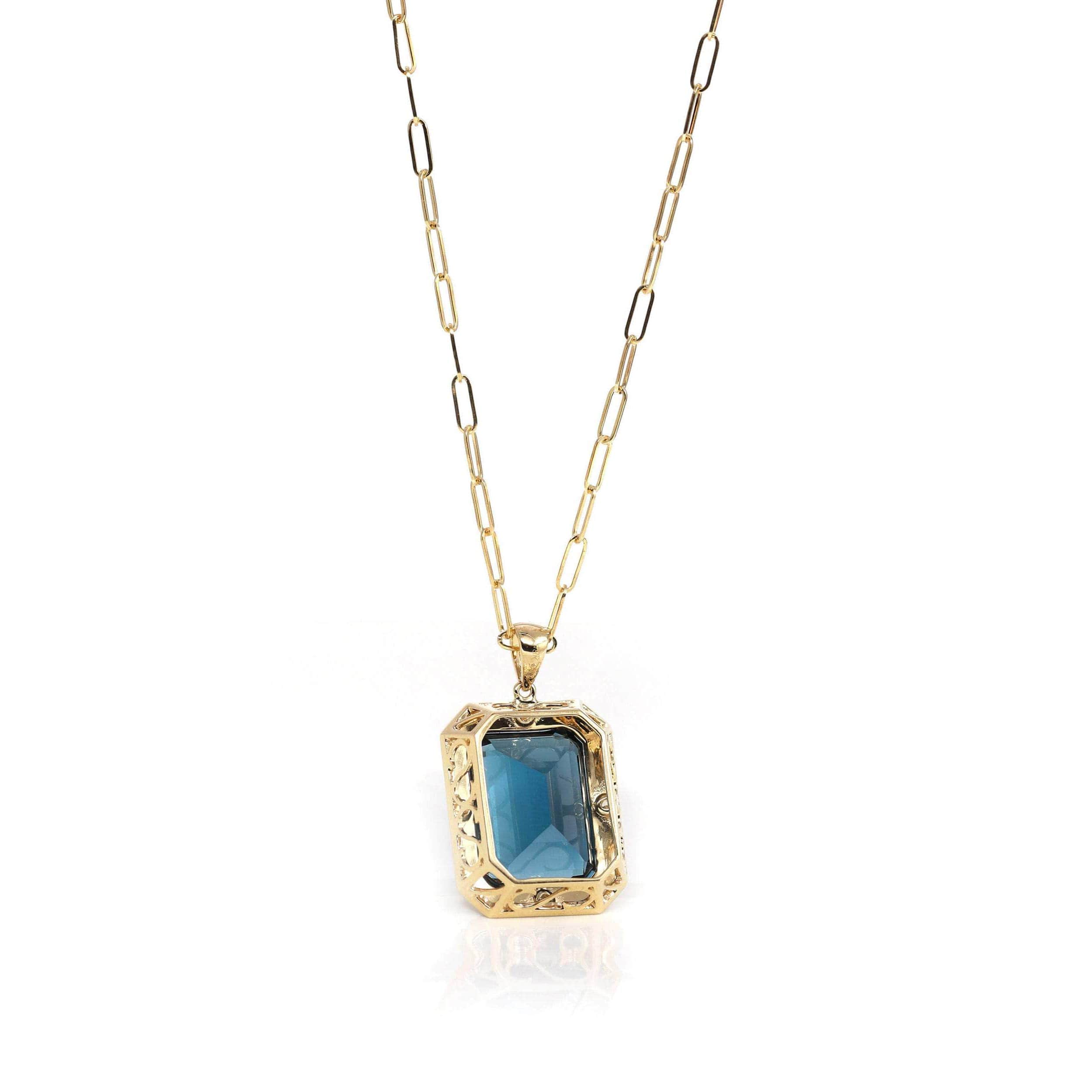 18k Yellow Gold Natural Navy Blue Topaz Emerald Necklace With