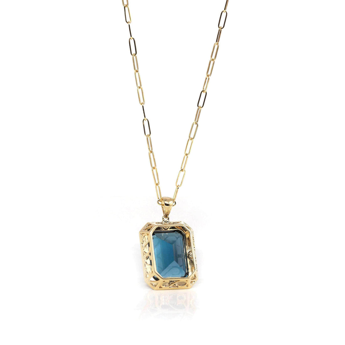 Baikalla Jewelry Gemstone Pendant Necklace 18k Yellow Gold Natural Navy Blue Topaz Emerald Necklace With Diamonds