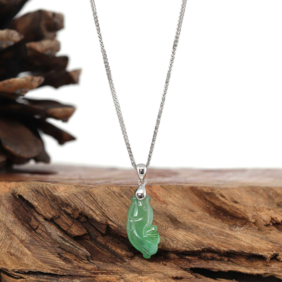 Baikalla Jewelry Jade Pendant Necklace Pendant Only Baikalla "Prosperity Every Year (年年有鱼)" Lucky Fish Carving Pendant Necklace Natural Green Jadeite Jade JG154
