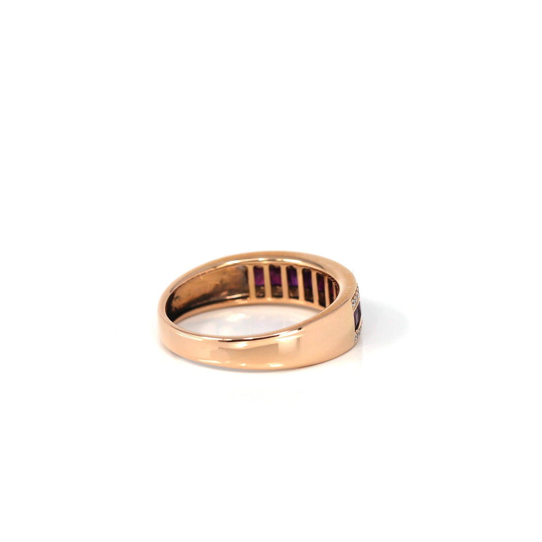 Baikalla Jewelry Gold Sapphire Ring 18k Rose Gold Natural Ruby Channel Set Band Ring with Diamonds