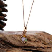 Baikalla Jewelry 18k Gold Jadeite Necklace 18K Rose Gold "Lucky Goodie Sack" Multi-Color Jadeite Jade Cabochon Necklace with Diamonds