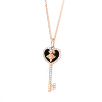 Baikalla Jewelry Gold Jade Necklace Baikalla™ 18k Rose Gold Black Jade Heart Key Necklace With CZ