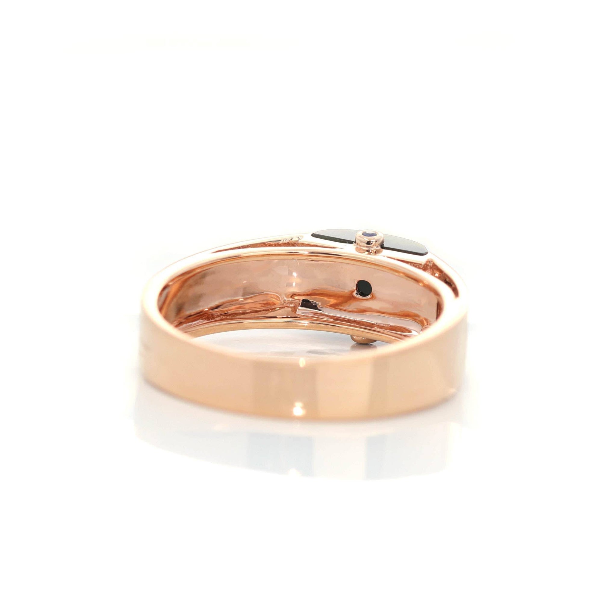 Baikalla Jewelry Gold Jadeite Jade Ring Baikalla™ &quot;Classic Half Round Cabochon&quot; Genuine Burmese Emerald Cut Black Jadeite Jade Engagement Ring