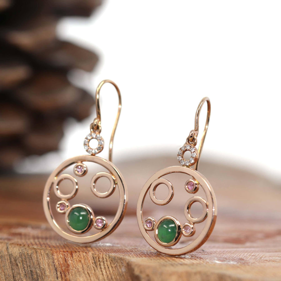 Baikalla Jewelry 18k Gold Jadeite Necklace 18k Rose Gold "Bubble Collection" Multi-color genuine Jadeite Jade Earrings & Diamond