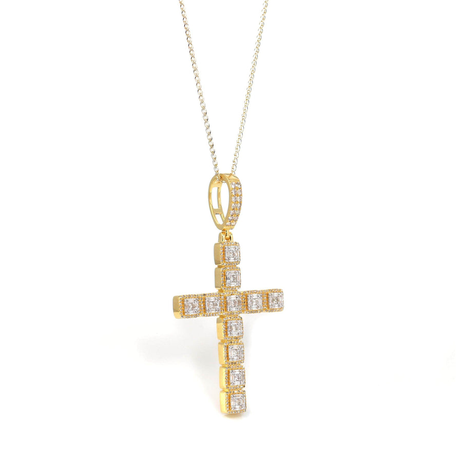 Baikalla Jewelry 24K Pure Yellow Gold Pendant 14K Yellow Gold Cross Pendant Necklace With Diamonds