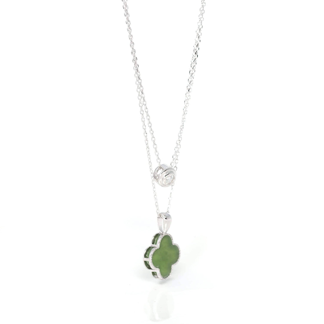 Baikalla Jewelry Silver Jade Pendant Necklace Baikalla™ Sterling Silver Real Green Nephrite Jade Lucky Four Leaf Pendant Necklace