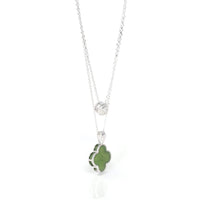 Baikalla Jewelry Silver Jade Pendant Necklace Baikalla™ Sterling Silver Real Green Nephrite Jade Lucky Four Leaf Pendant Necklace
