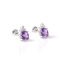 Baikalla Jewelry Gold Gemstone Earrings Purple Amethyst Stud Earrings Baikalla™ 14k White Gold Natural Amethyst Earrings W/ Diamonds