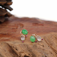 Baikalla Jewelry Gold Jade Earrings 18K Rose Gold Multi Color Jadeite Jade Stud Earrings