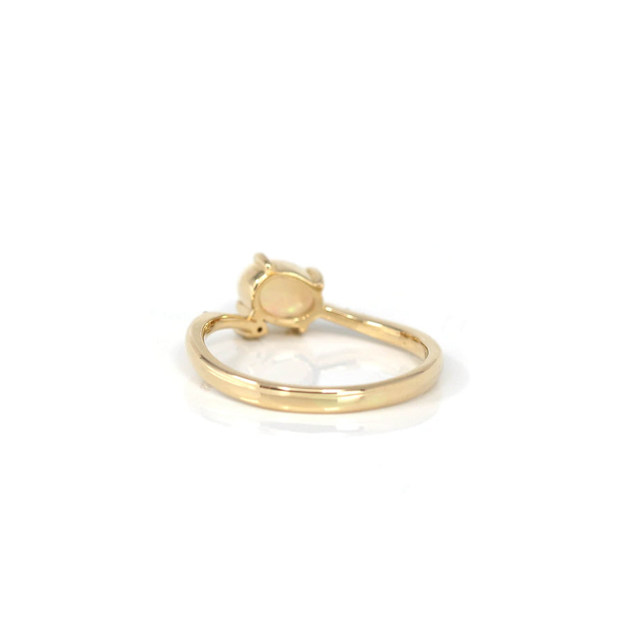 Baikalla Jewelry Gold Opal Ring 14k Yellow Gold Natural Australian Light Opal Ring With VS1 Diamond
