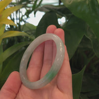 Baikalla Genuine Burmese Ice Green Jadeite Jade Oval Bangle (52.83 mm) #336