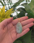 Genuine Green Jadeite Jade RuYi ( Wang Shi Ru Yi ) Pendant Necklace With 14K Yellow Gold Bail