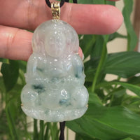 Baikalla 14k "Goddess of Compassion" Genuine Burmese Jadeite Jade Guanyin Necklace With Good Luck Design