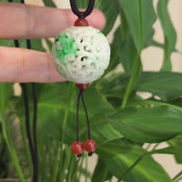 Jadeite Jade Dragon and Flower Good Luck Hollow Jade Carving Necklace Pendant (Hollow Carved Jade Art)