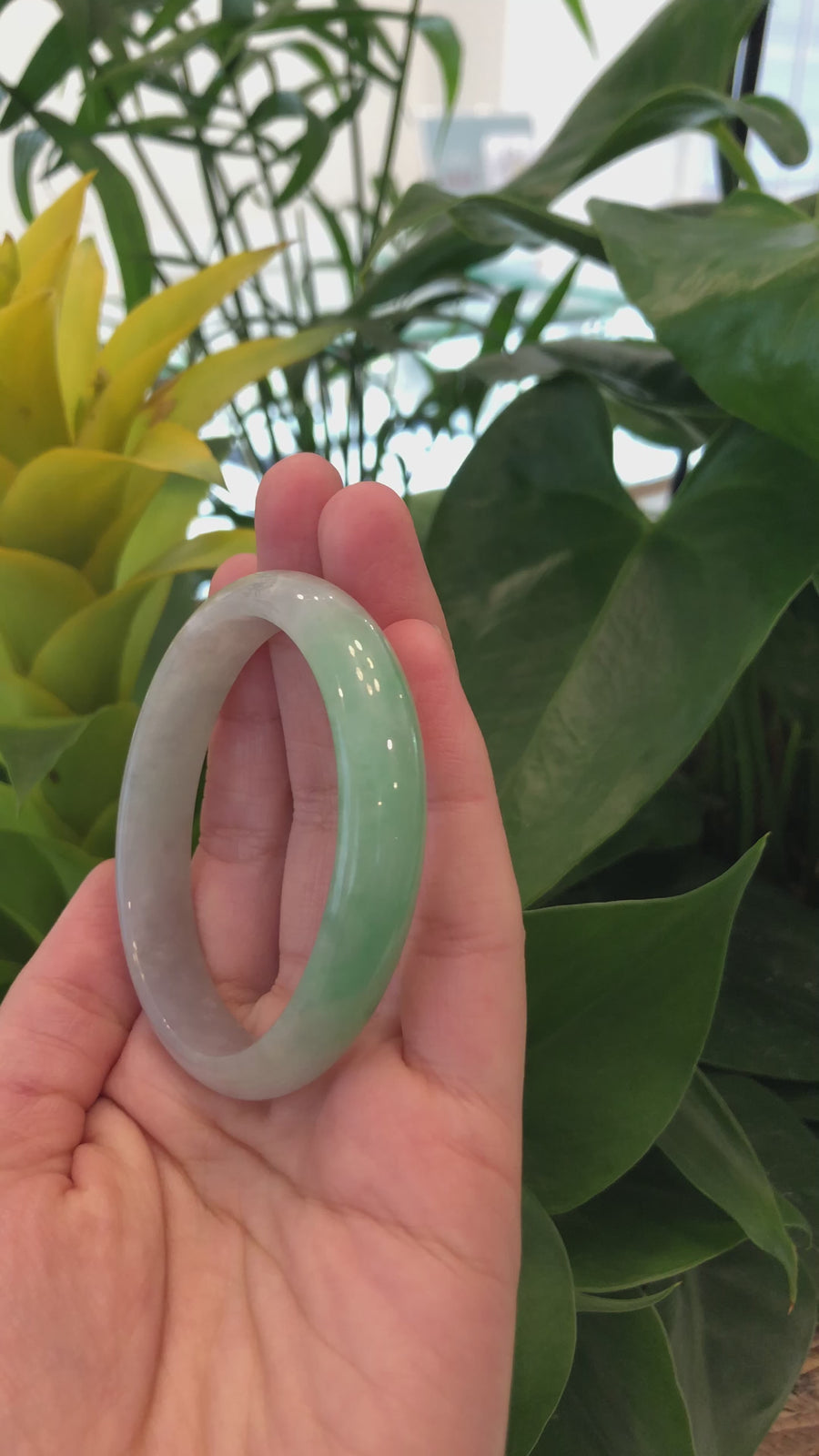 Baikalla Genuine Burmese Green Jadeite Jade Oval Bangle (53.53 mm) #337
