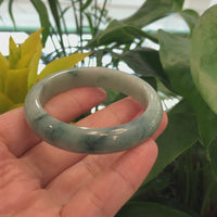 "Classic Half Round" Forest Green Jadeite Jade Bangle Bracelet (52.36 mm) #708