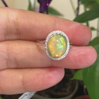 Baikalla™ "Alice" 18k Gold Oval Ethiopian Opal Ring w/Diamonds