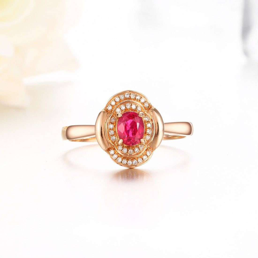 Baikalla Jewelry Gemstone Ring Baikalla™ 18k Rose Gold & Natural A Ruby (1/2 ct ) Ring With Diamonds