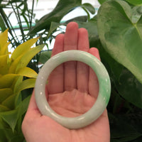 White- Green Genuine Burmese Jadeite Jade Round Bangle Bracelet (55.69 mm) #620