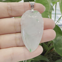 Natural Ice Green Jadeite Jade Shou Tao ( Longevity Peach ) Necklace With 14k White Gold Bail