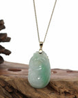 Baikalla Jewelry Jade Guanyin Pendant Necklace Genuine Green Jadeite Jade RuYi ( Wang Shi Ru Yi ) Pendant Necklace With 14K Yellow Gold Bail