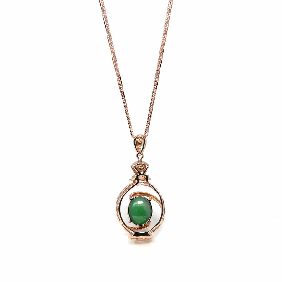 Baikalla Jewelry 18k Gold Jadeite Necklace 18K Rose Gold Oval Imperial Jadeite Jade Cabochon Necklace with Diamonds