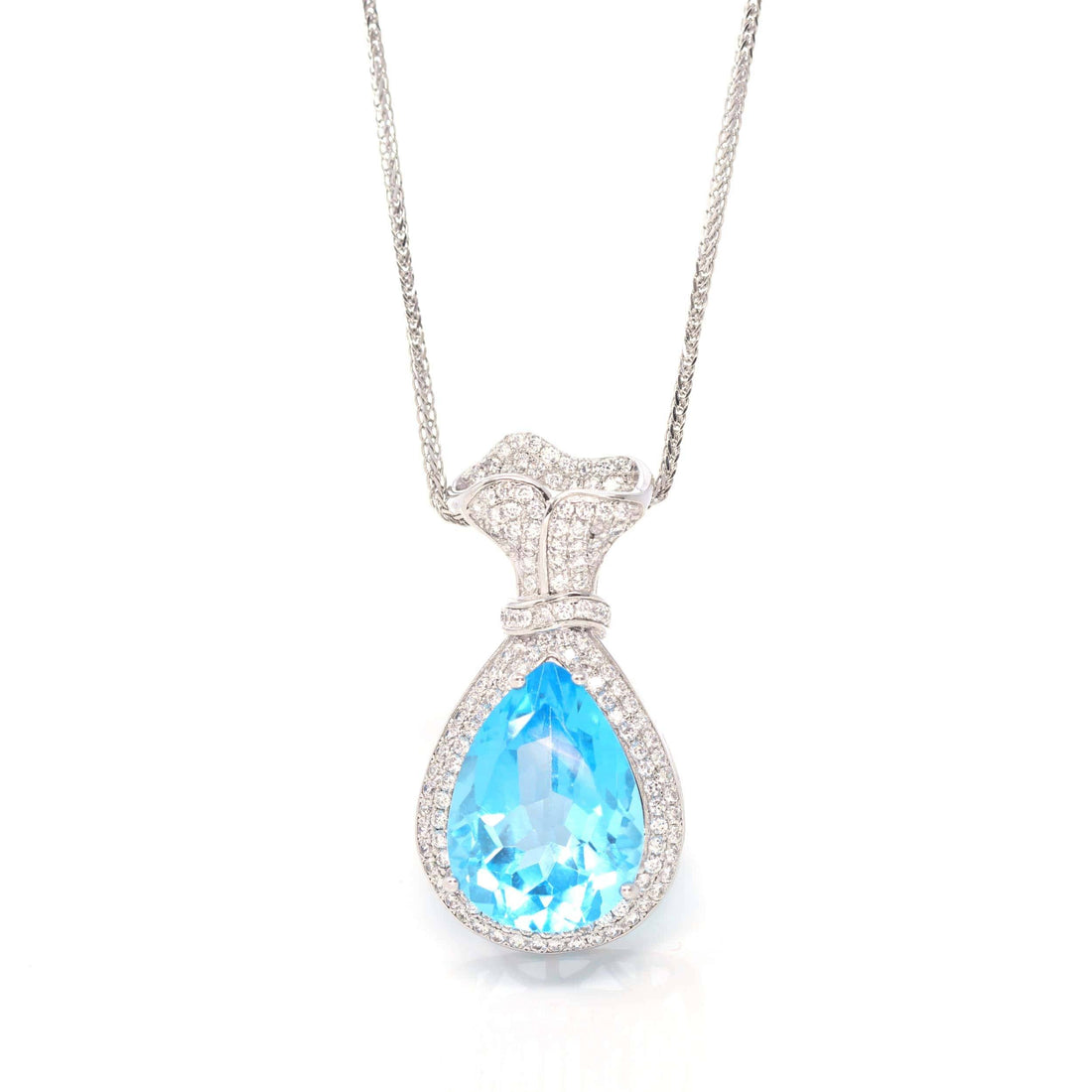 Baikalla Jewelry Silver Topaz Necklace Sterling Silver AA Natural Topaz Luxury Money Bag Pendant Necklace With CZ