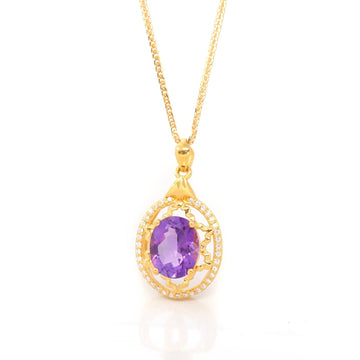 Baikalla Jewelry Gemstone Pendant Necklace Pendant Only 24K Yellow Gold Genuine AA Royal Amethyst Pendant Necklace With CZ