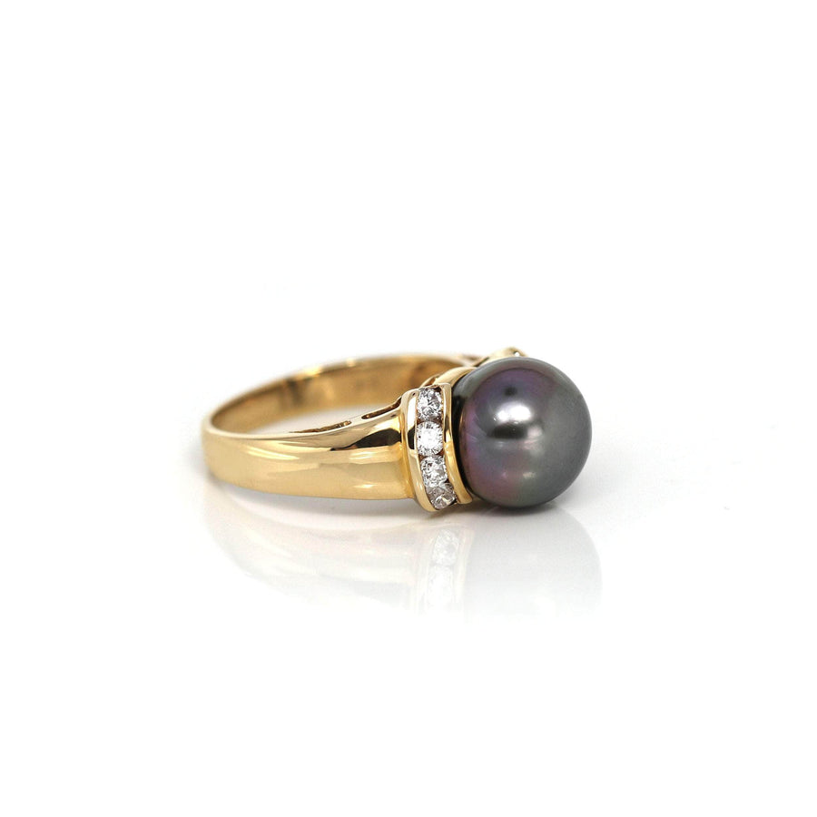 Baikalla Jewelry 18K Gold Tourmaline Ring 5 18k Yellow Gold Cultured Black Pearl Diamond Ring