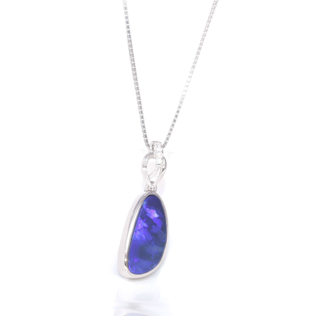 Baikalla Jewelry Gemstone Pendant Necklace Opal Baikalla™ Sterling Silver Freeform Australian Blue Opal Bezel Set Necklace