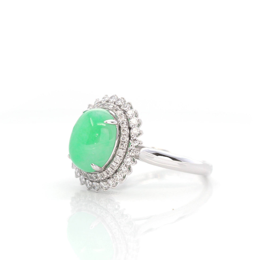 Baikalla Jewelry Jadeite Engagement Ring 18k White Gold Natural Imperial Green Jadeite Engagement Ring With Diamonds