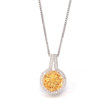 Baikalla Jewelry Gemstone Pendant Necklace Pendant Only 14k White Gold Genuine Fantasy Cut Citrine & Diamonds Pendant Necklace