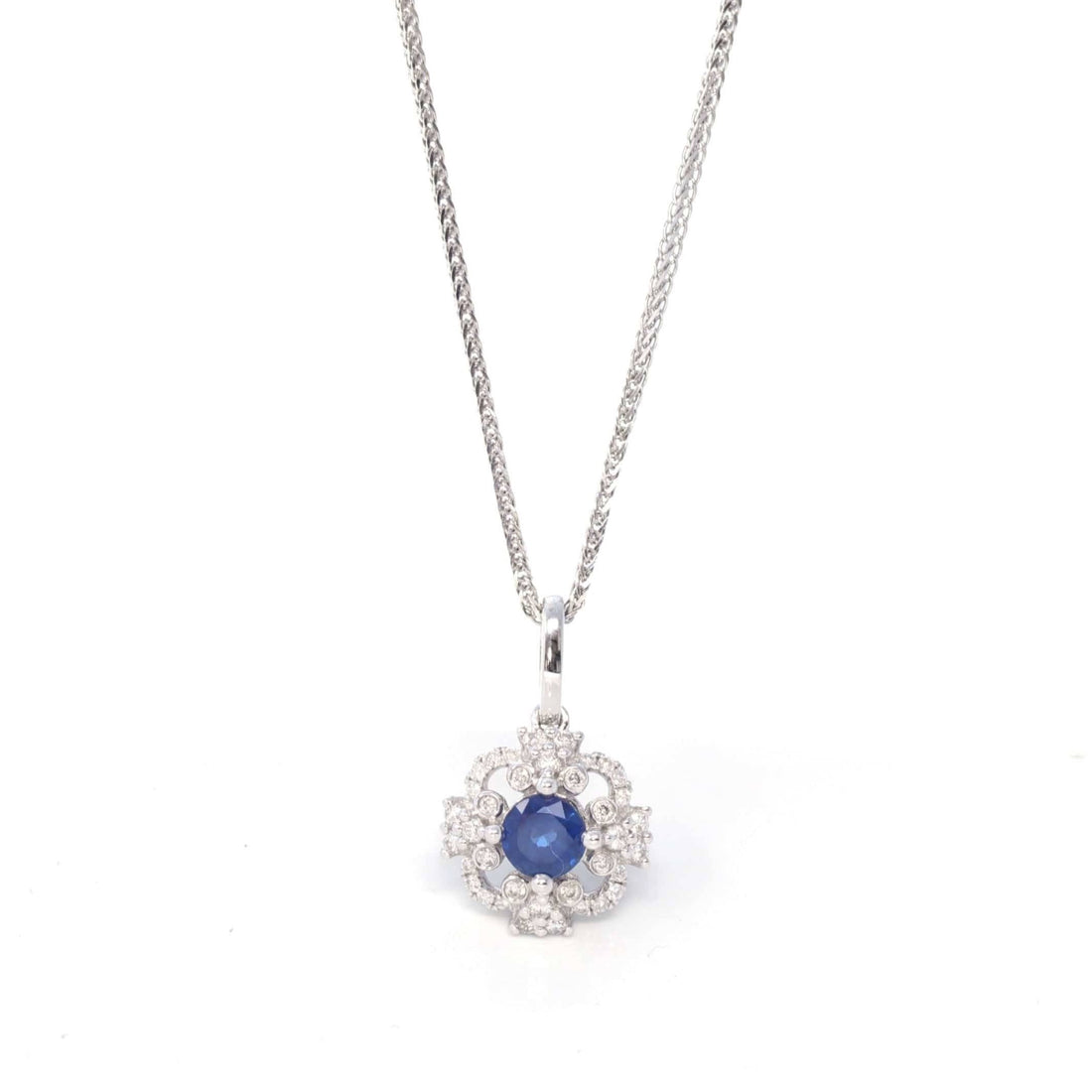 Baikalla Jewelry gemstone jewelry 14k White Gold Natural Sapphire Necklace With Diamonds