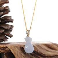 Baikalla Jewelry Jade Pendant Natural Ice Lavender Jadeite Jade "Lucky Money Sack" Necklace With 14k Yellow Gold Diamond Bail