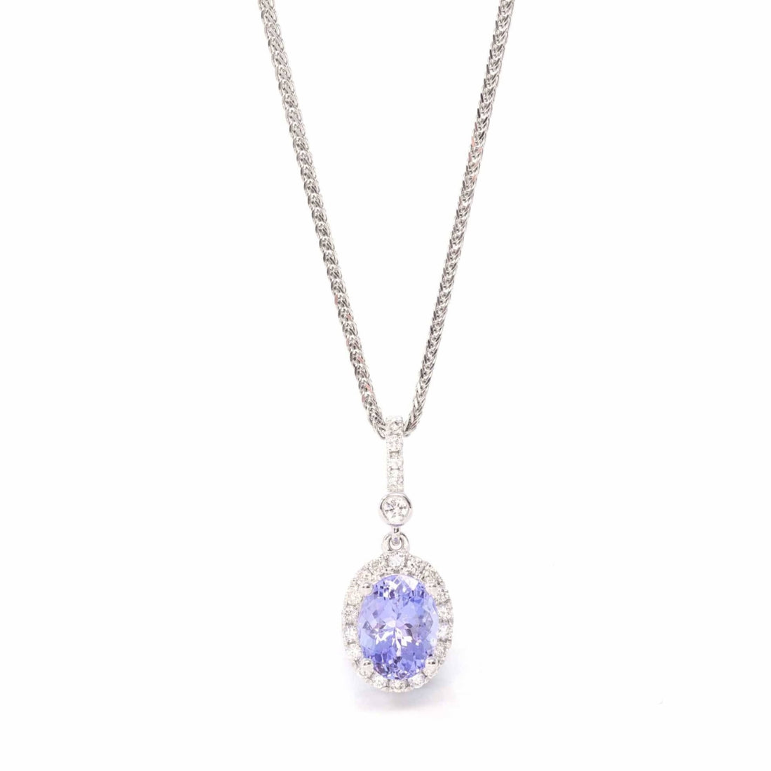 Baikalla Jewelry gemstone jewelry Pendant Only 14k White Gold Oval Tanzanite Necklace With Diamonds