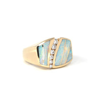 Baikalla Jewelry Gold Opal Ring 14k Yellow Gold Natural AAA Australian Opal Men's Ring with Diamonds