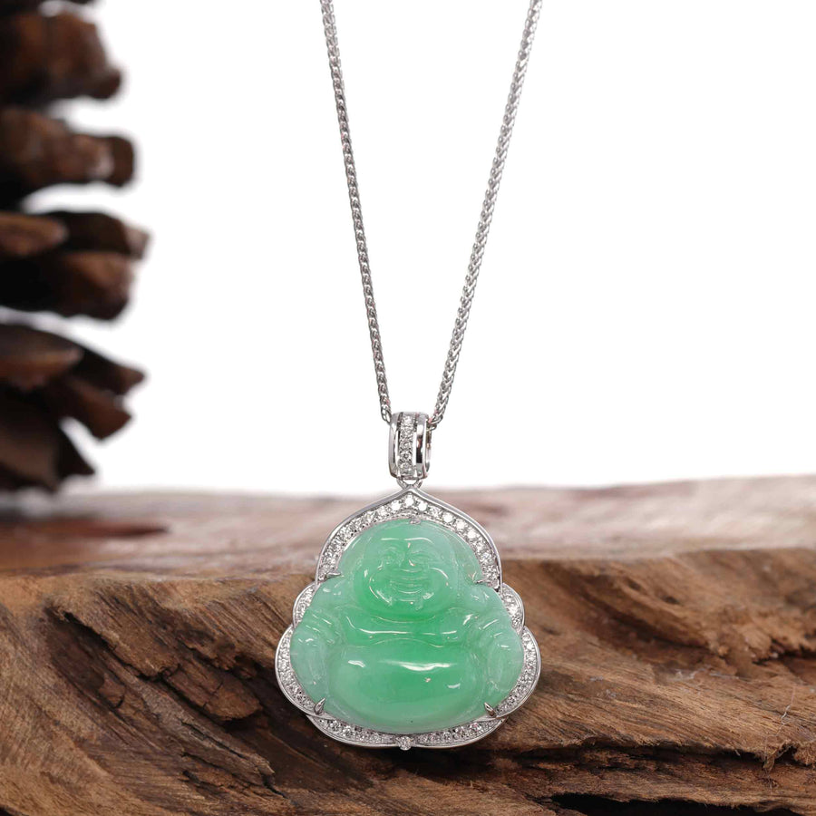Baikalla Jewelry Gold Jade Buddha Pendant Only Baikalla™ "Laughing Buddha" 14k Gold Genuine Green Jadeite Jade with VS1 Diamonds