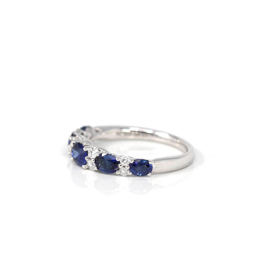 Baikalla Jewelry Gold Sapphire Ring 5 18k White Gold Natural Blue Sapphire Five Stones Set Band Ring with Diamonds