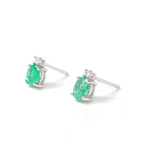Baikalla Jewelry Gold Gemstone Earrings Baikalla™ 14k Classic White Gold Natural Emerald Dangle Earrings w/Diamonds