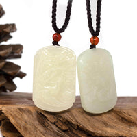 Baikalla Jewelry Jade Pendant Necklace A Pair Baikalla™ "Dragon & Phoenix" Genuine HeTian White Nephrite Jade Pendant Necklace