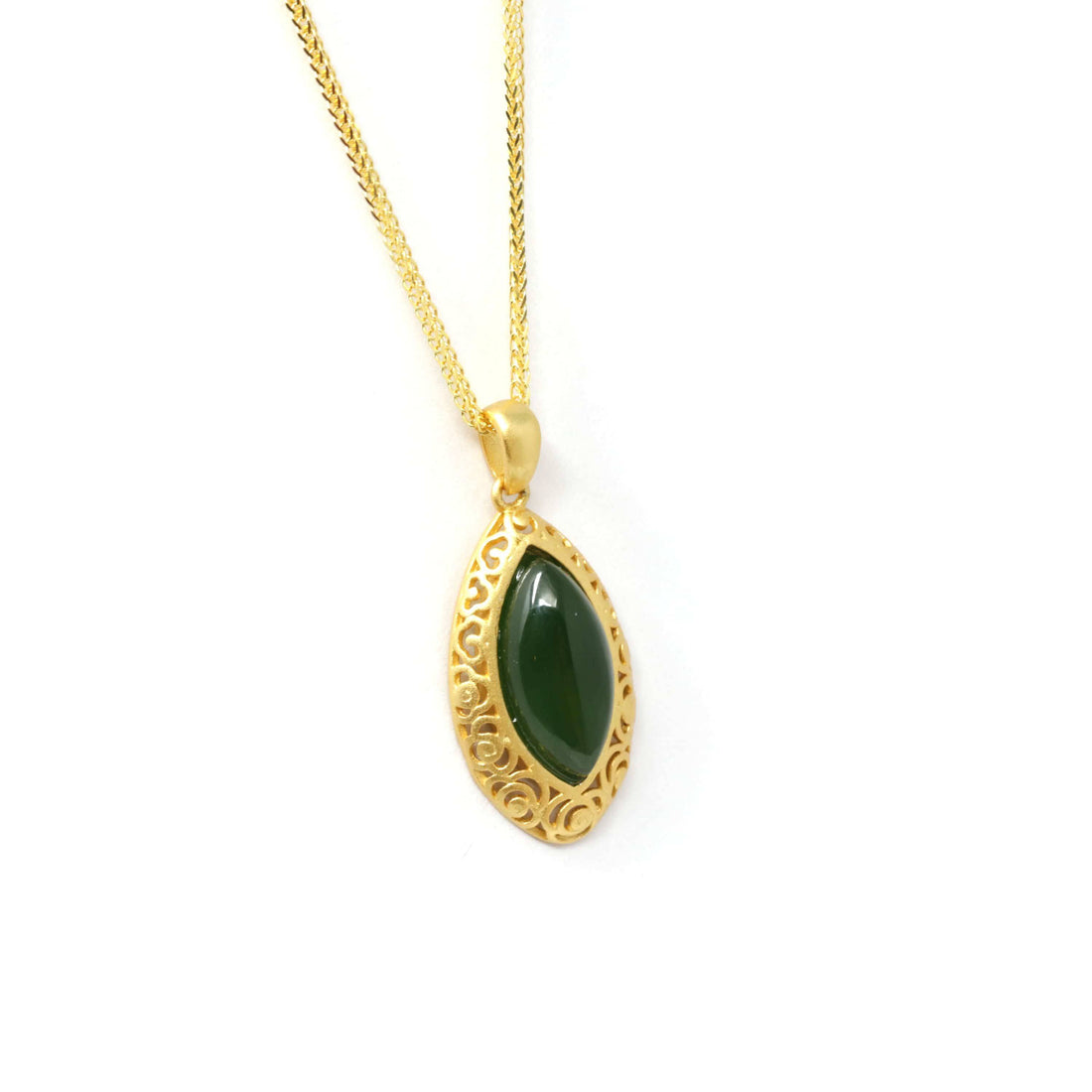 Baikalla Jewelry Jade Pendant Necklace Baikalla™ "Classic Marquise" Sterling Silver Nephrite Green Jade Classic Marquise Pendant Necklace